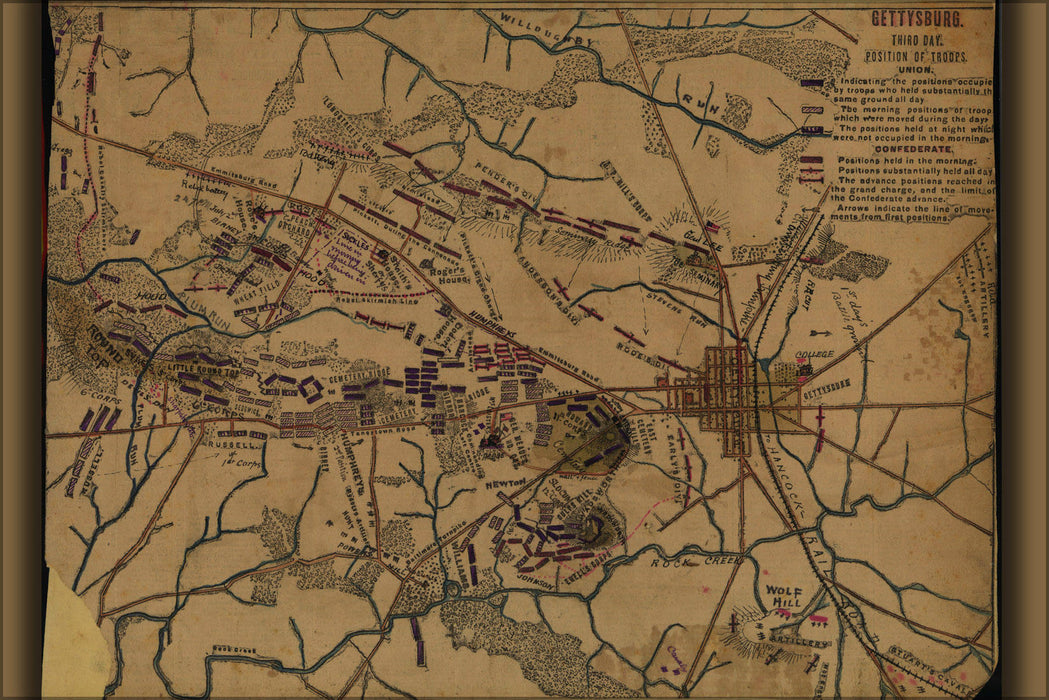 Poster, Many Sizes Available; Map Of Battle Of Gettysburg Third Day Positions