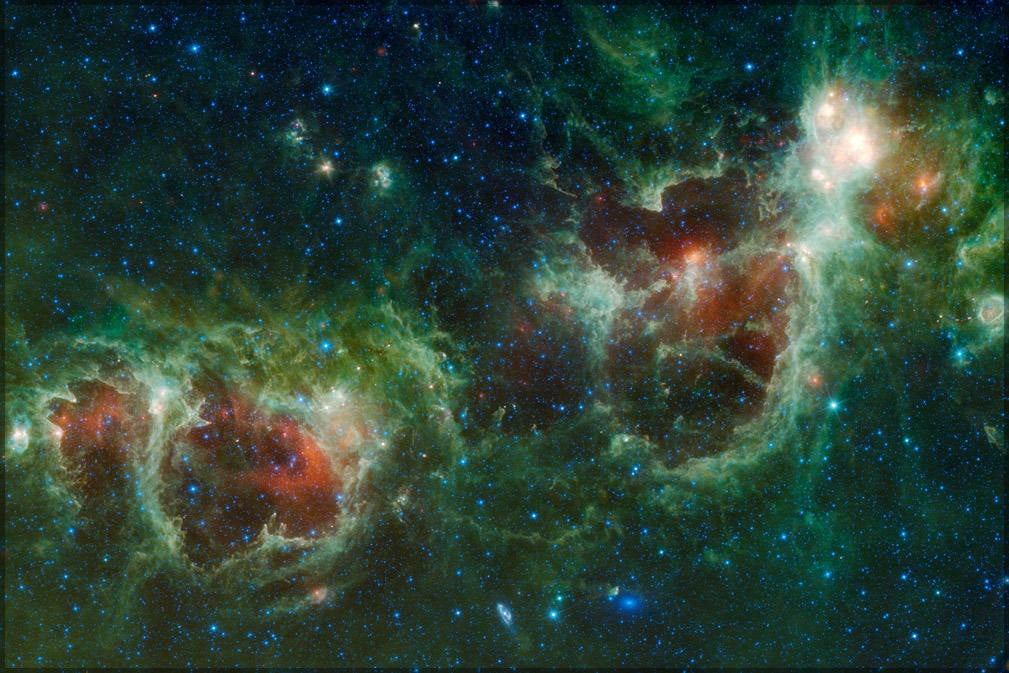 Poster, Many Sizes Available; Heart And Soul Nebulae Are Seen In This Infrared Mosaic From Nasa'S Wide-Field Infrared Survey Explorer, Or Wi