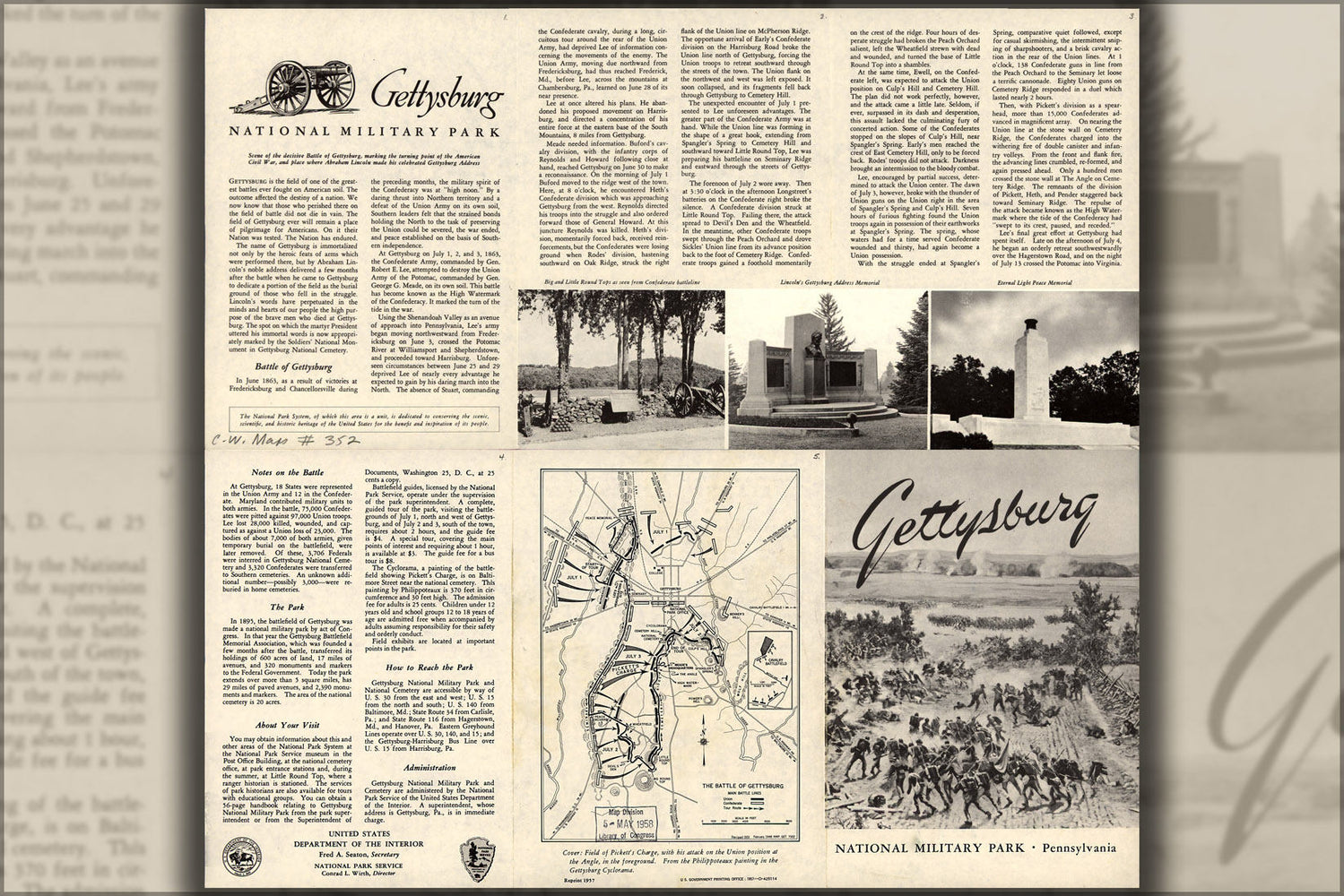 Poster, Many Sizes Available; Map Of Battle Of Gettysburg. February 1948, Revised 1951 National Park Service