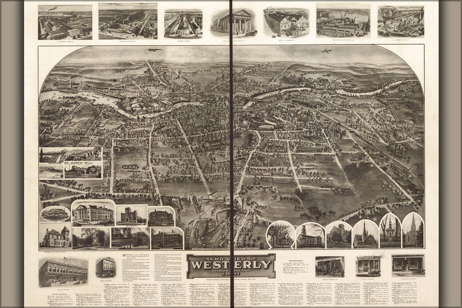 Poster, Many Sizes Available; Aero View Map Of Westerly, Rhode Island 1911