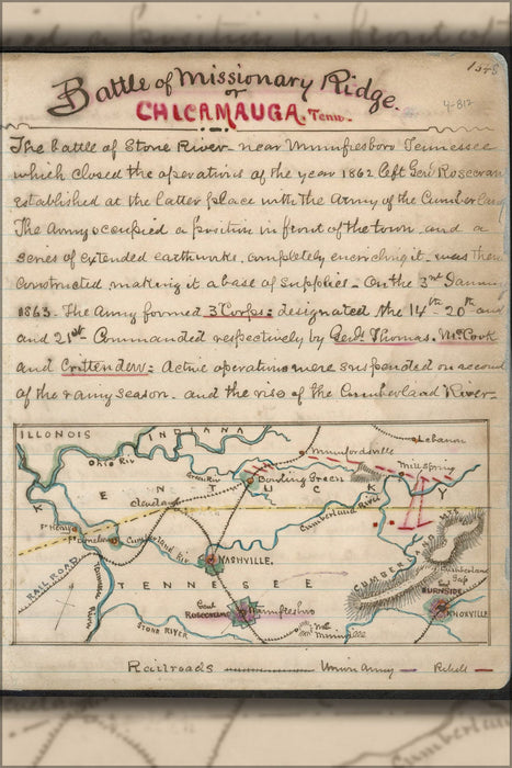 Poster, Many Sizes Available; Map Of Battle Of Missionary Ridge Or Chickamauga, Tennessee