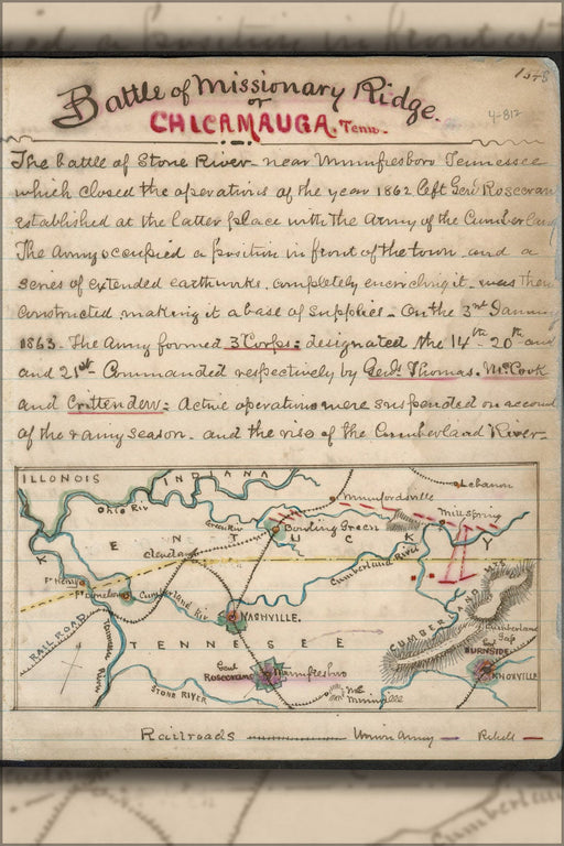 Poster, Many Sizes Available; Map Of Battle Of Missionary Ridge Or Chickamauga, Tennessee