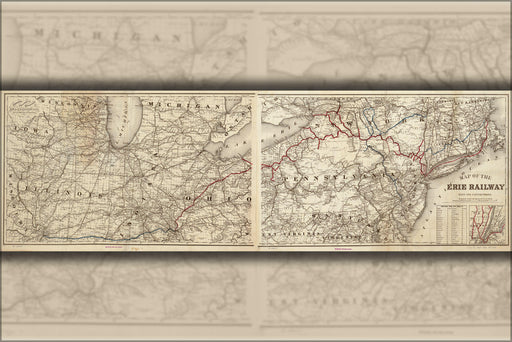 Poster, Many Sizes Available; Map Of The Erie Railroad Ohio Pennsylvania 1869