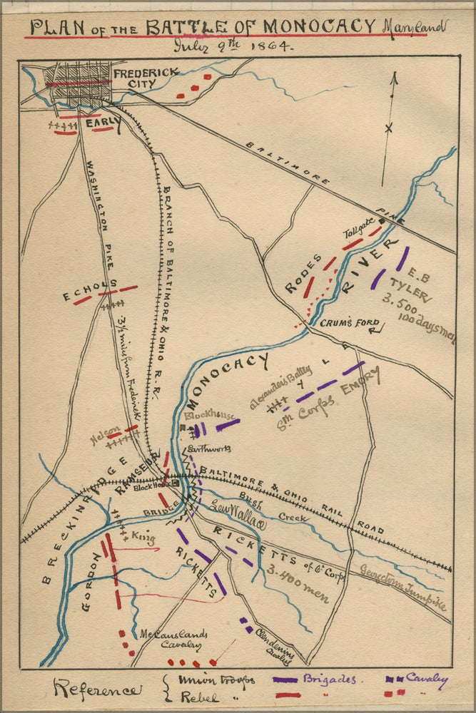 Poster, Many Sizes Available; Map Of Battle Of Monocacy, Maryland, July 9Th, 1864