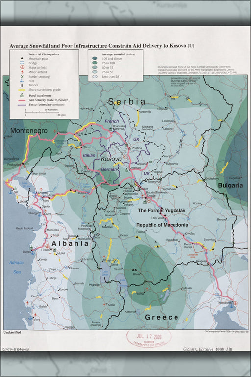 Poster, Many Sizes Available; Cia Map Of Kosovo Snowfall & Infrastructure 1999