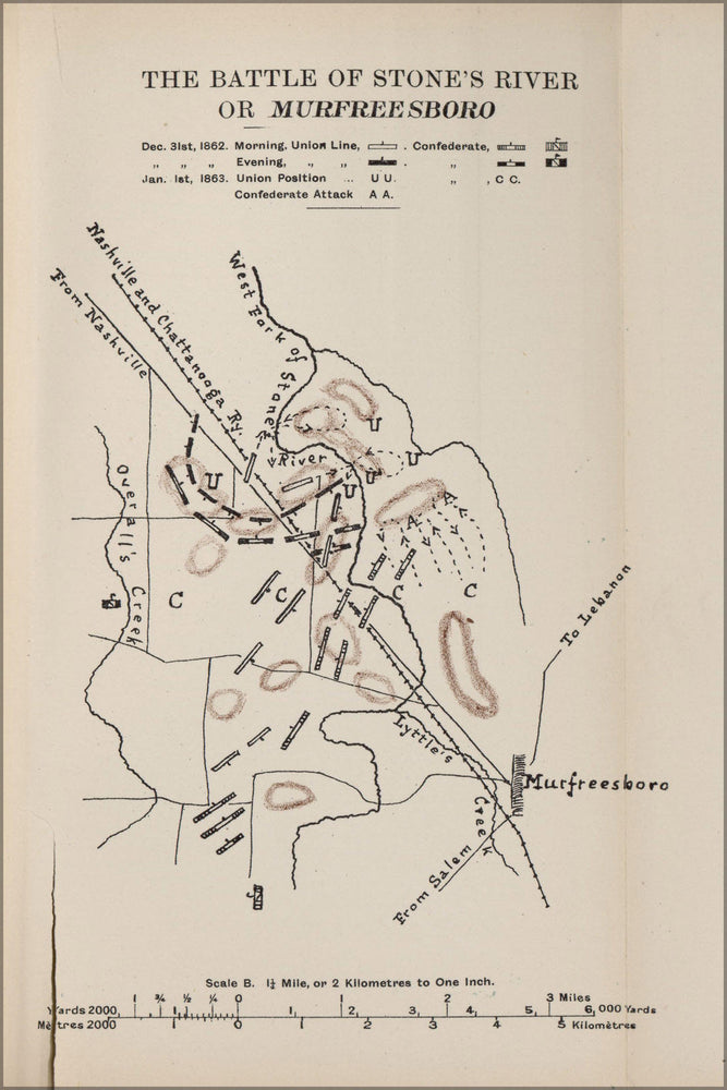 Poster, Many Sizes Available; Map Of Battle Of Stone&#39;S River Or Murfreesboro