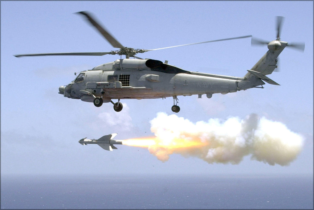 Poster, Many Sizes Available; Sh-60B Sea Hawk Helicopter Fires An Agm-119 Anti-Ship Missile