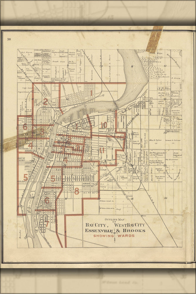 Poster, Many Sizes Available; Map Of Bay City Michigan 1896