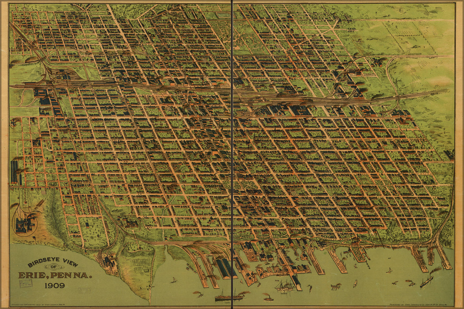 Poster, Many Sizes Available; Birdseye View Map Of Of Erie, Pennsylvania 1909