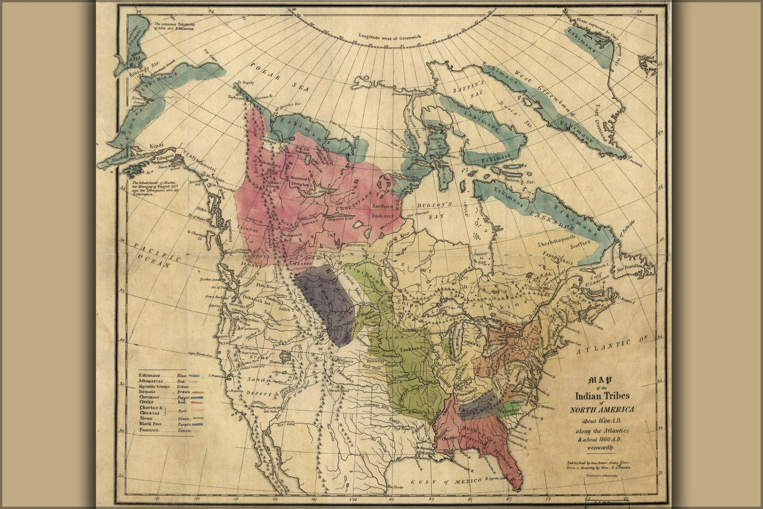 Poster, Many Sizes Available; Map Of The Native American Indian Tribes About 1600 To 1800 Ad