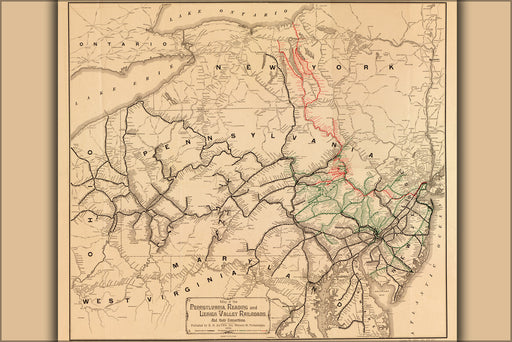 Poster, Many Sizes Available; Map Of The Pennsylvania, Reading, And Lehigh Valley Railroad 1884