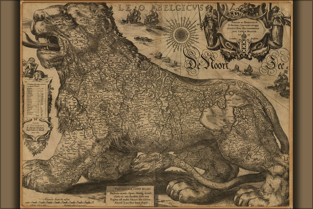 Poster, Many Sizes Available; Map Of Belgium As Leo The Lion 1611