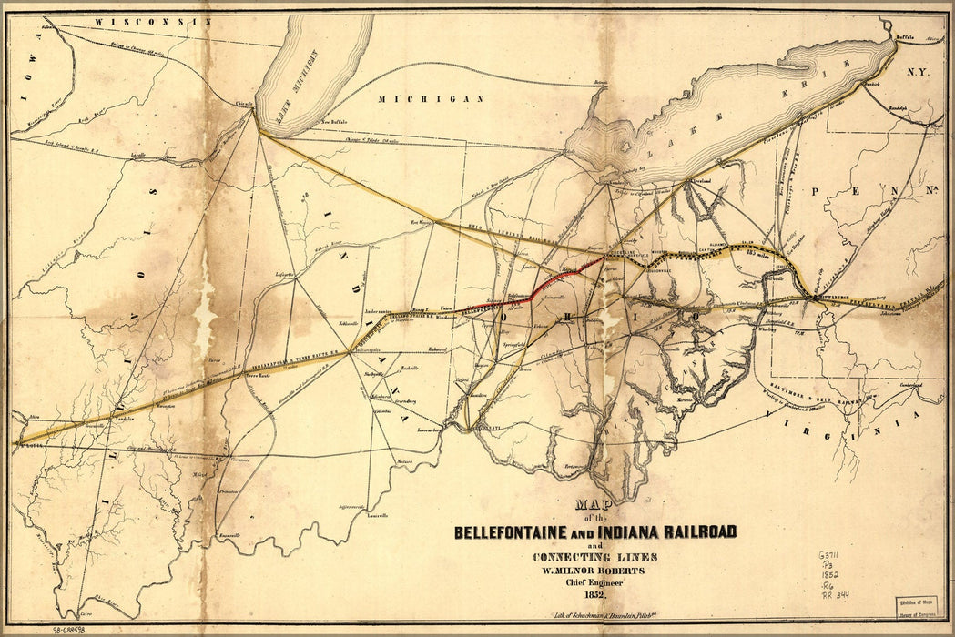 Poster, Many Sizes Available; Map Of Bellefontaine & Indiana Railroad Ohio 1852