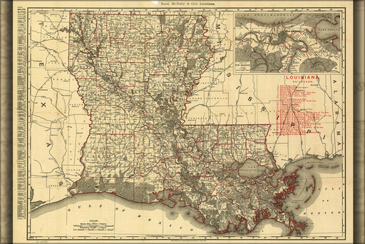 Poster, Many Sizes Available; Map Of Louisiana 1895