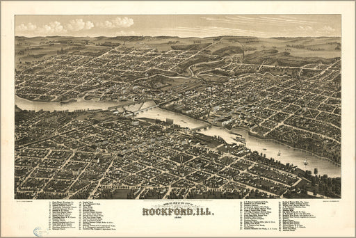 Poster, Many Sizes Available; Birdseye View Map Of Rockford, Illinois 1880