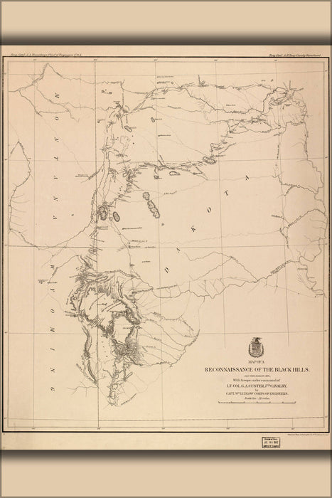 Poster, Many Sizes Available; Map Of Black Hills Recon General Custer, 1874