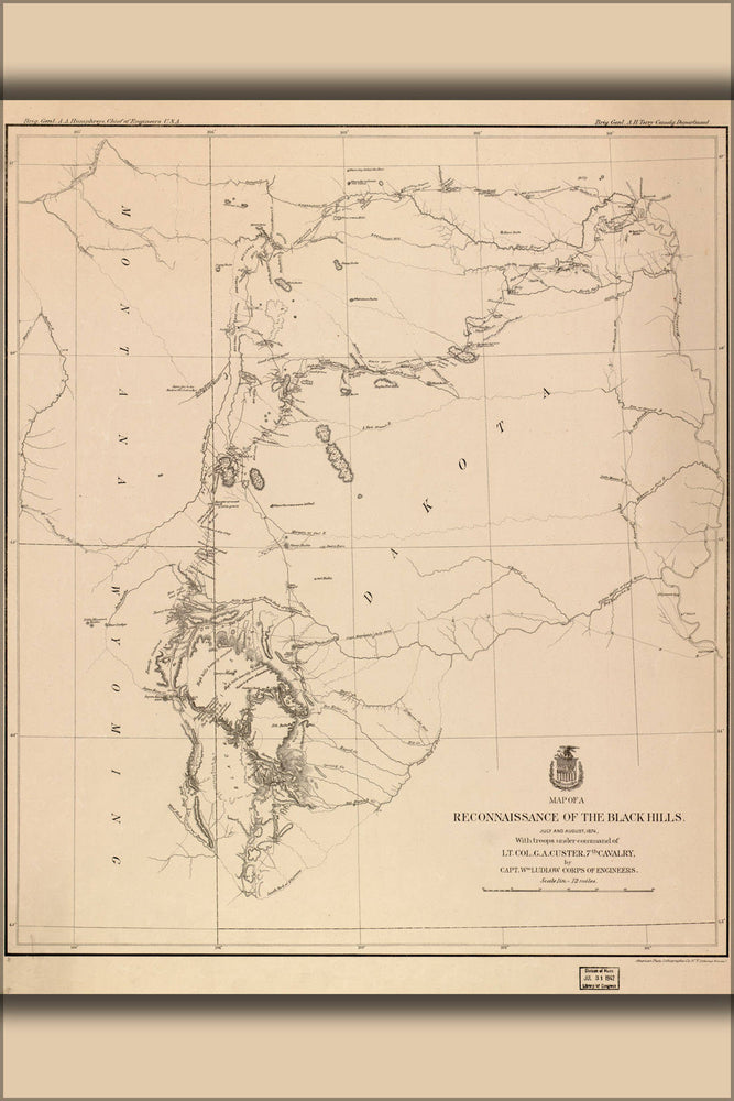 Poster, Many Sizes Available; Map Of Black Hills Recon General Custer, 1874