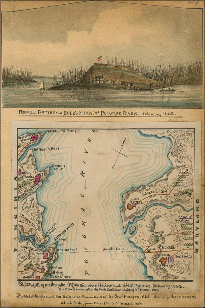 Poster, Many Sizes Available; Map Of Blockade Of Potomac River 1862