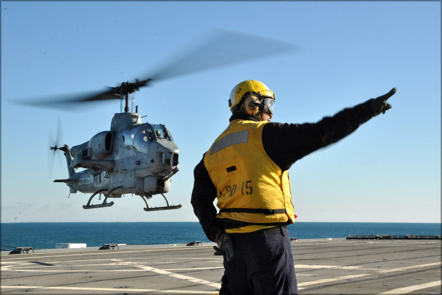 Poster, Many Sizes Available; Ah-1W Ah-1 Super Cobra Attack Helicopter Lifts Off From Uss Ponce (Lpd 15)