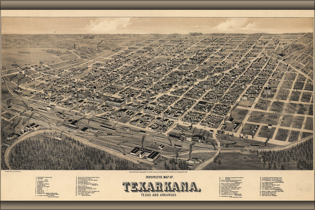 Poster, Many Sizes Available; Birdseye View Map Of Texarkana Texas & Arkansas 1888 By Henry Wellge