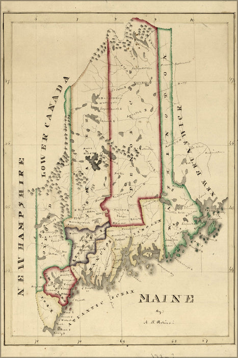 Poster, Many Sizes Available; Map Of Maine 1820