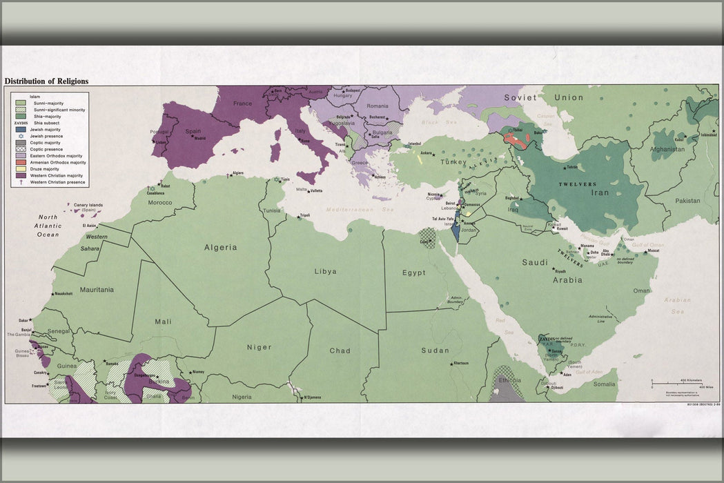 Poster, Many Sizes Available; Cia Map Religions Arab Middle East Countries 1989