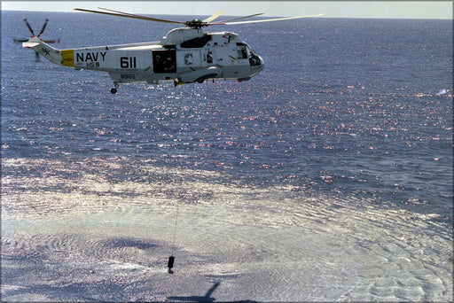 Poster, Many Sizes Available; Sikorsky Sh-3H Sea King Helicopter Lowers An Aqs-13 Dipping Sonar