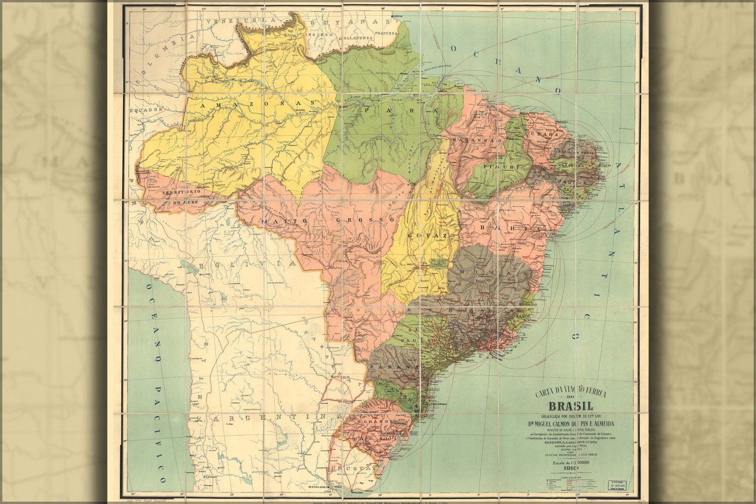 Poster, Many Sizes Available; Map Of Brazil 1912