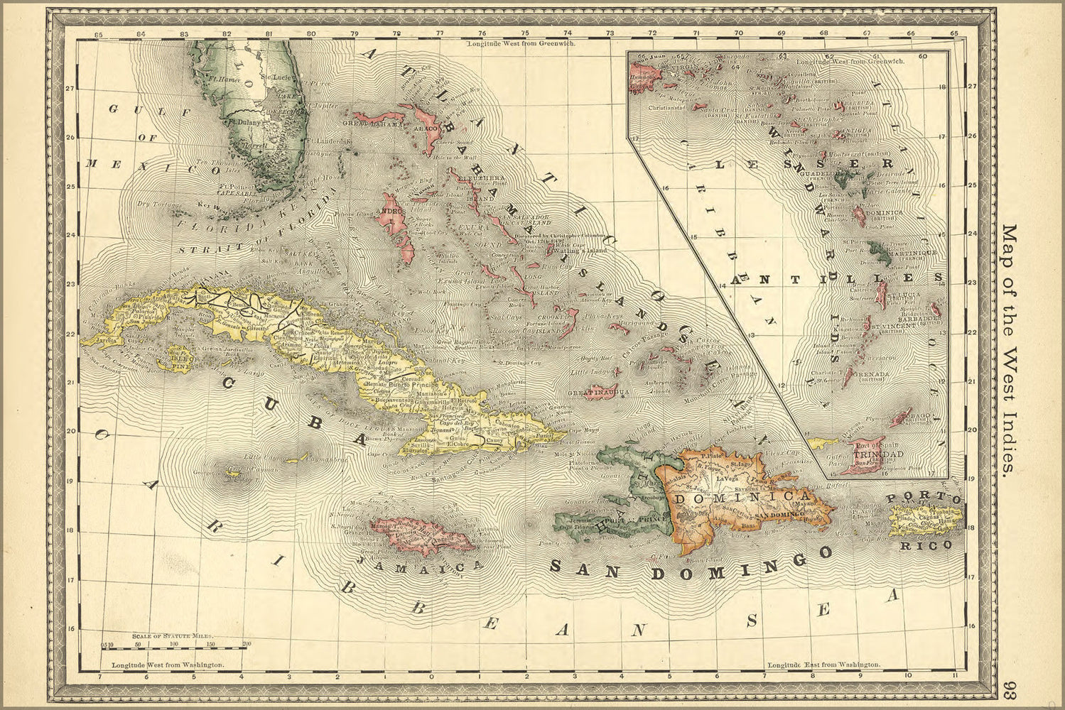 Poster, Many Sizes Available; Map Of The West Indies Cuba Caribbean 1881