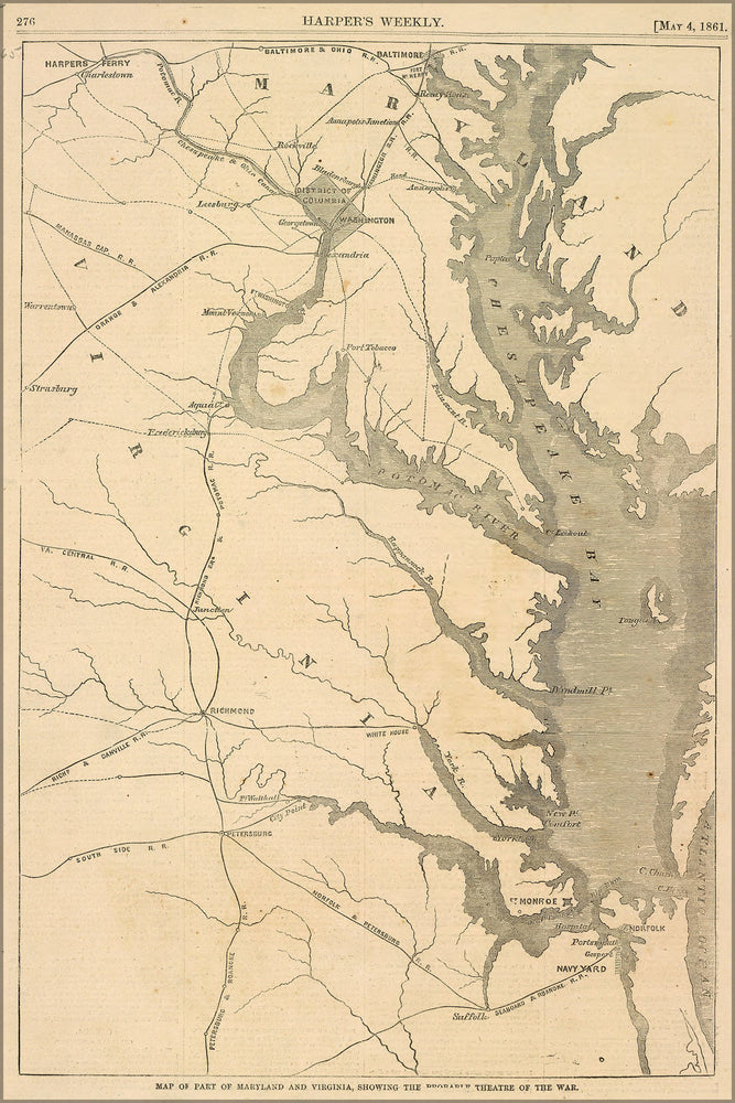 Poster, Many Sizes Available; Map Of Maryland & Virginia Theatre Of War 1861