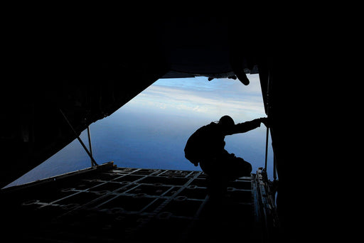 Poster, Many Sizes Available; Leap Frog On Ramp C-130 Hercules Aircraft Before Parachuting Out