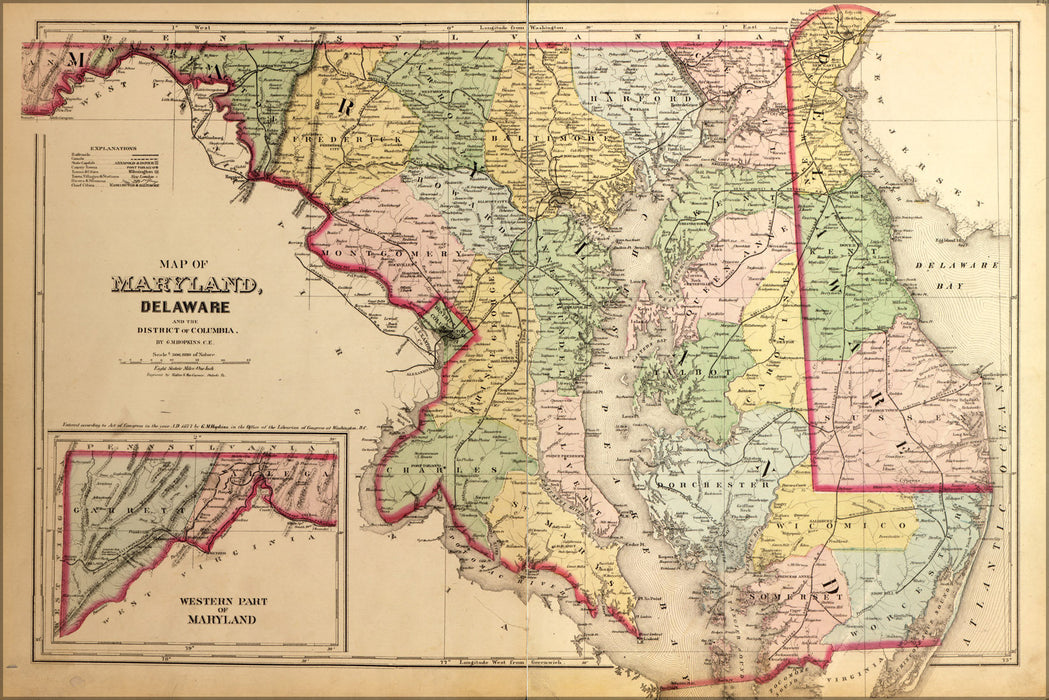 Poster, Many Sizes Available; Map Of Maryland, Delaware 1878