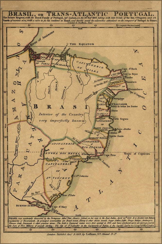 Poster, Many Sizes Available; Map Of Brazil, Or Trans-Atlantic Portugal 1808