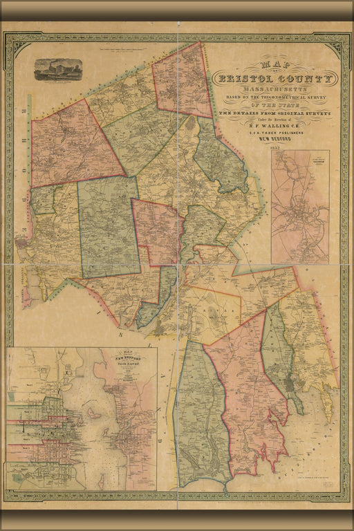 Poster, Many Sizes Available; Map Of Bristol County, Massachusetts  1852