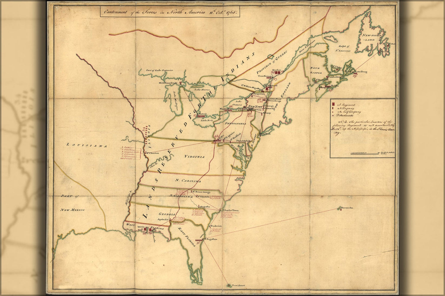 Poster, Many Sizes Available; Map Of British Military Bases In North America 1765 Revolutionary War