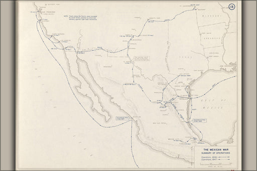 Poster, Many Sizes Available; Map Of Mexican War Operations, 1846-1847