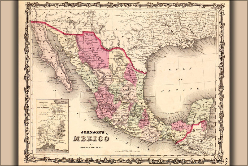 Poster, Many Sizes Available; Map Of Mexico 1862