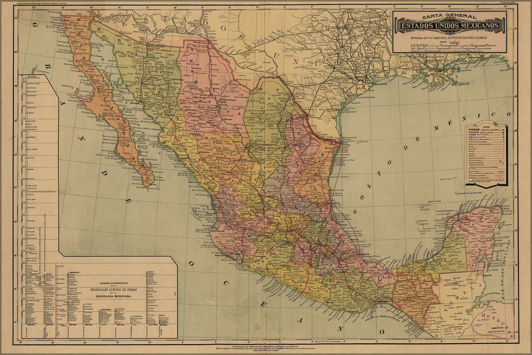 Poster, Many Sizes Available; Map Of Mexico 1884