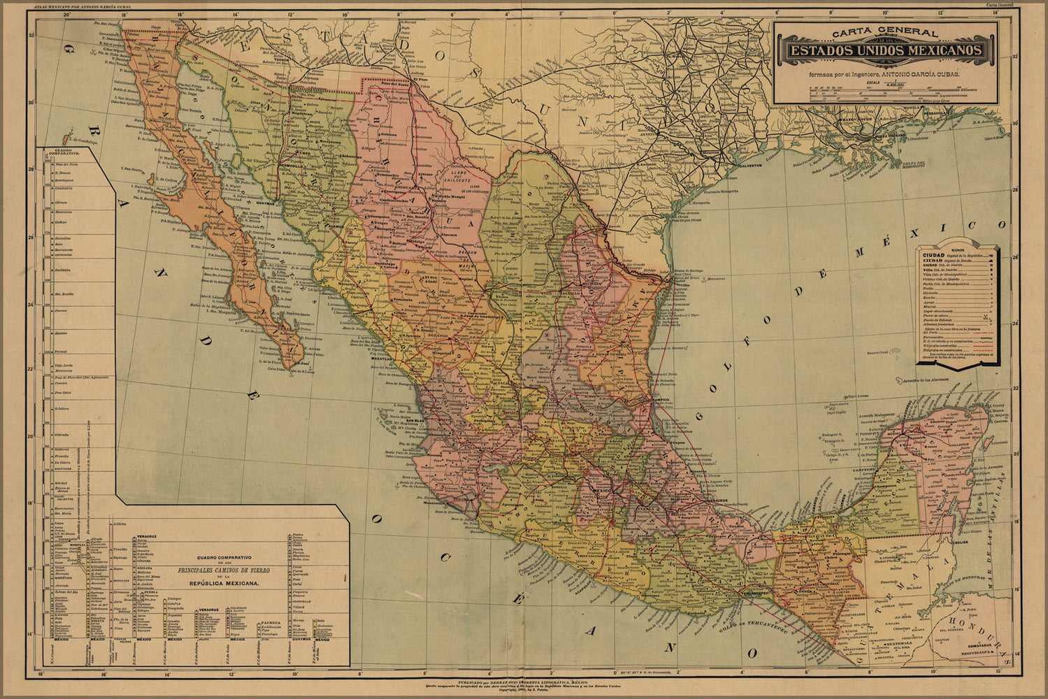 Poster, Many Sizes Available; Map Of Mexico 1884