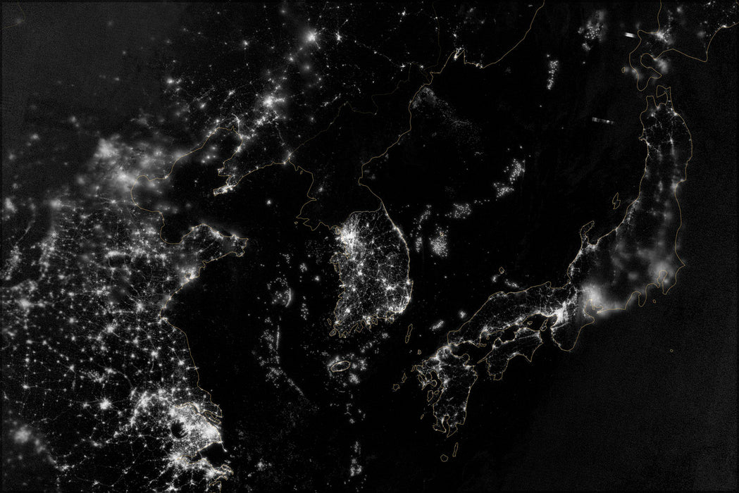 Poster, Many Sizes Available; Light Map Of North And South Korea And The Yellow Sea At Night