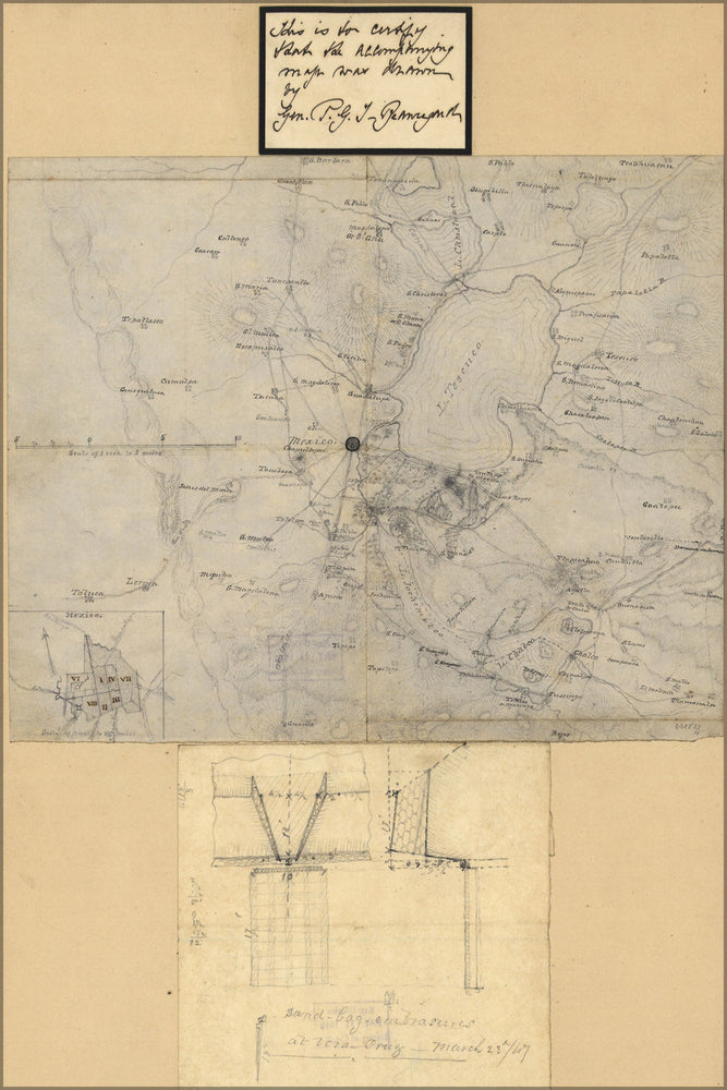 Poster, Many Sizes Available; Map Of Mexico City Region 1847