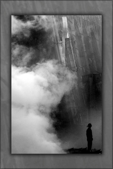 Poster, Many Sizes Available; Solitary Firefighter Stands Amid The Rubble And Smoke In New York City