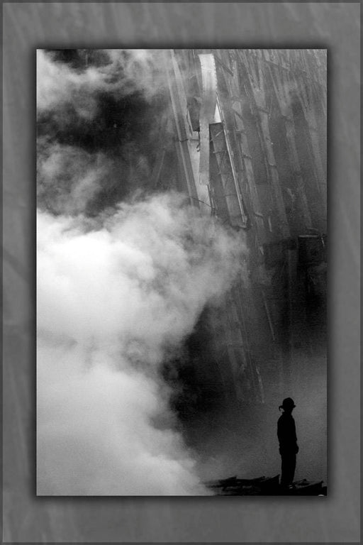 Poster, Many Sizes Available; Solitary Firefighter Stands Amid The Rubble And Smoke In New York City