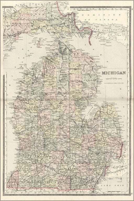 Poster, Many Sizes Available; Map Of Michigan 1893