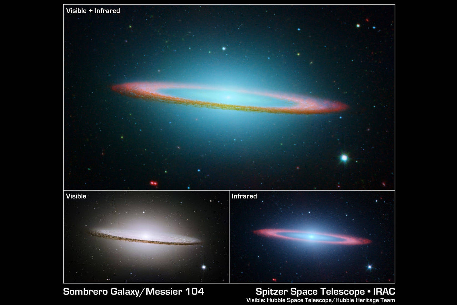 Poster, Many Sizes Available; Sombrero Galaxy M104 In Multiple Wavelengths Using Hubble & Spitzer Images