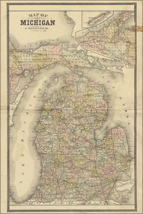 Poster, Many Sizes Available; Map Of Michigan 1896