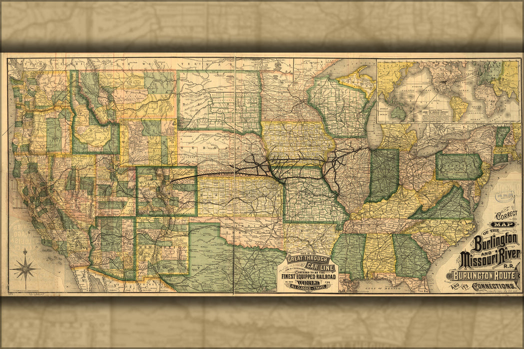 Poster, Many Sizes Available; Map Of Burlington & Missouri River Railroad 1882