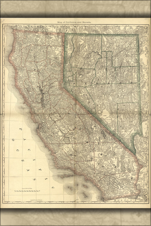 Poster, Many Sizes Available; Map Of California & Nevada 1881