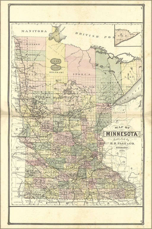 Poster, Many Sizes Available; Map Of Minnesota 1885