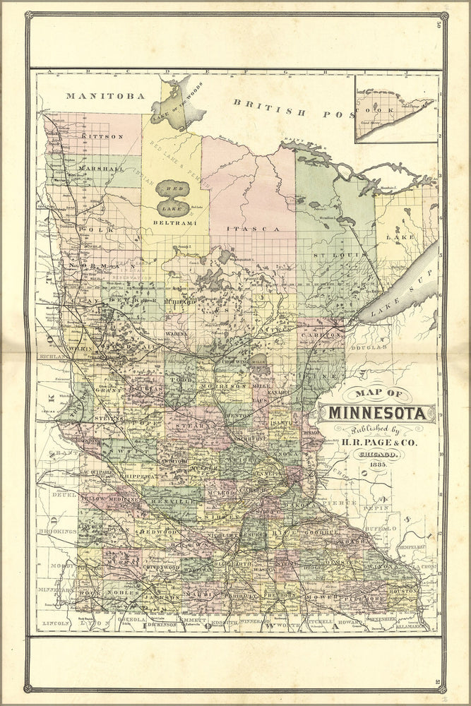 Poster, Many Sizes Available; Map Of Minnesota 1885